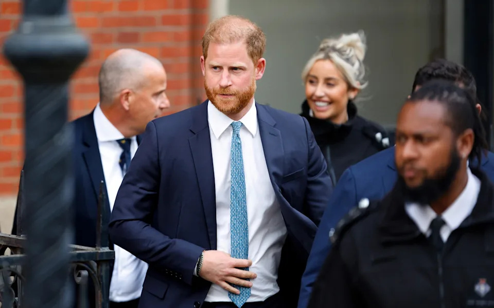 Prince Harry outside court in April